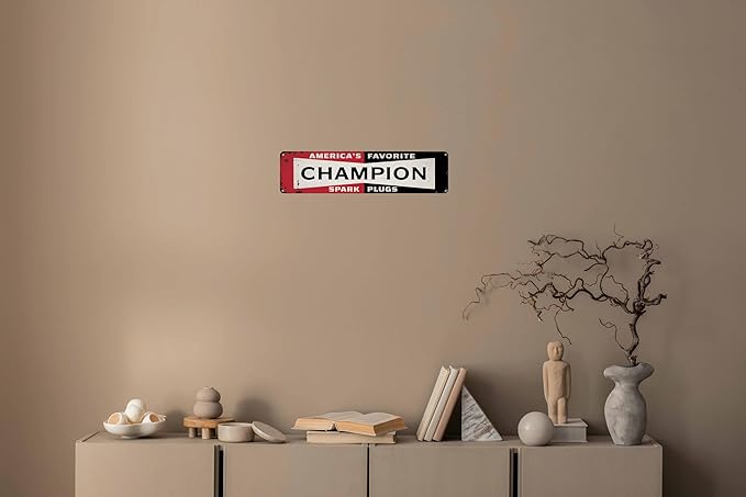 Champion Metal Sign 4x16in Motivational Retro Plaque for Gym Office Bedroom Home Decor Wall Art Cool Room