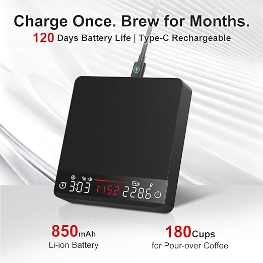 Coffee Scale, Mini Espresso Scale with Timer, Metal Kitchen Scale with Auto Timing, Ratios & Flow Rate Display, Barista-Grade for Pour-Over, Espresso, French Press – 2kg/0.1g, Black
