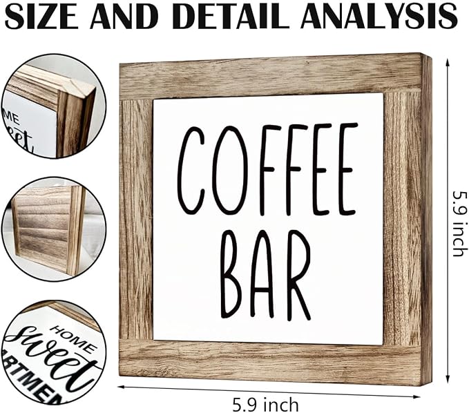 Coffee Bar Sign and Decor Set - Wooden Box Signs for Home, Farmhouse Wood Table Decor, Country Style Cafe Decoration - Image 2
