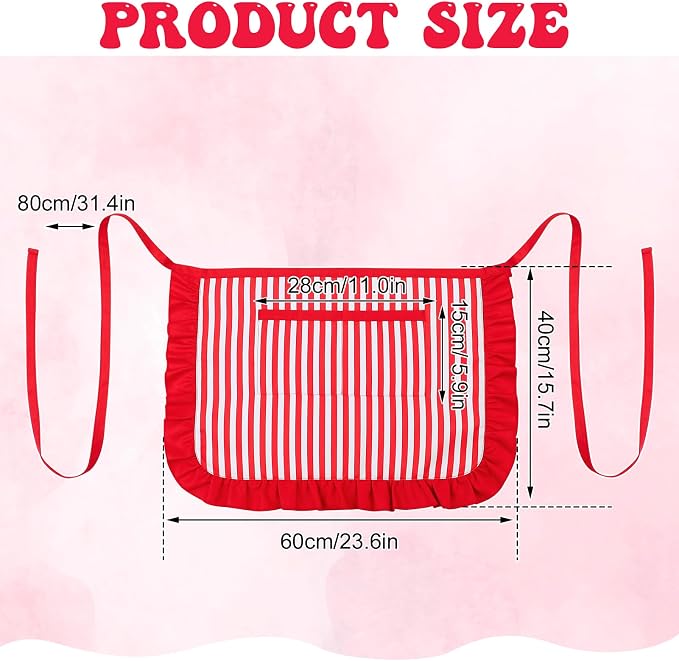 1950s Waiter Costume Kit, Soda Jerk Costume, Red and White Striped Half Apron with 2 Pockets, Chef Hat, Red Bow Ties - Image 2