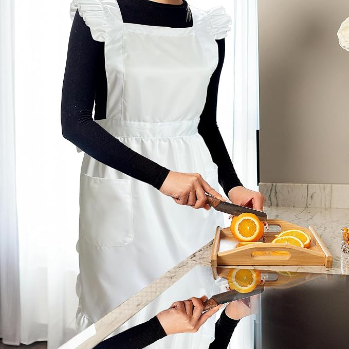 White Maid Apron for Women Cotton Waist Half Maid Costume Victorian Retro Ruffled Kitchen Cute Vintage Party Cosplay - Image 2