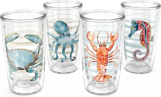 Tervis Sara Berrenson - Atlantica Collection Made in USA Double Walled Insulated Tumbler Travel Cup Keeps Drinks Cold & Hot, 16oz - 4pk, Assorted