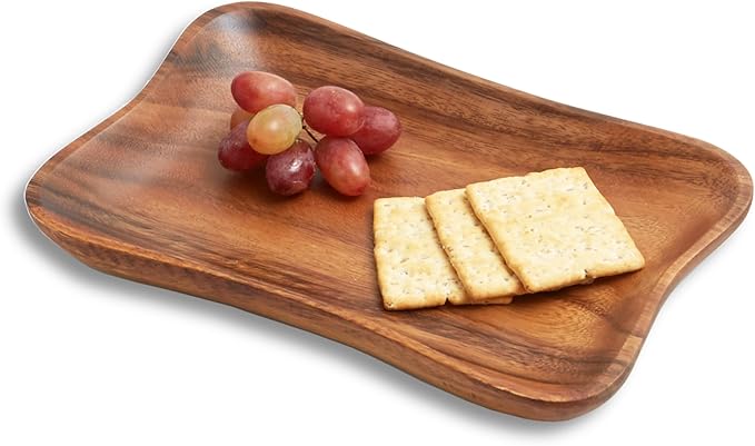 Woodard & Charles Acacia Wood Medium Pinched Serving Tray, for Charcutreie, Sushi, Dessert, Sandwiches and More, 9.5" x 6" x 0.75", 9.5" x 6"