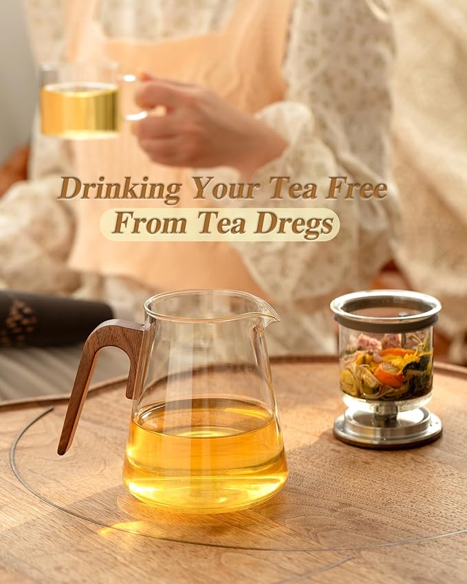 ZENS Magnetic Tea Pot, Enchanted Glass Teapot with Infuser and Magnetic Suction Lid for Mess-Free Loose Tea Diffusers, Walnut Wood Handle, Tea Lovers Gifts