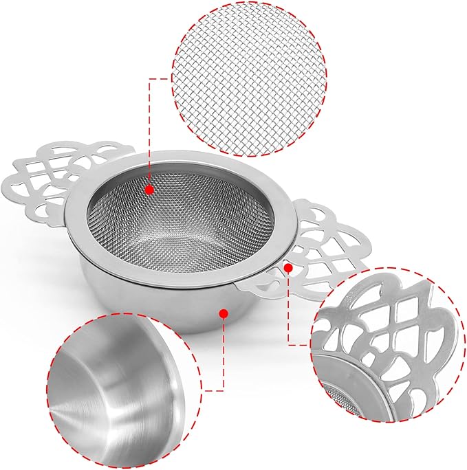 4 Pack Tea Strainer Bowl, Stainless Steel Loose Leaf Tea Filter for 2.5-4 Inch Cup Mouth, Silver