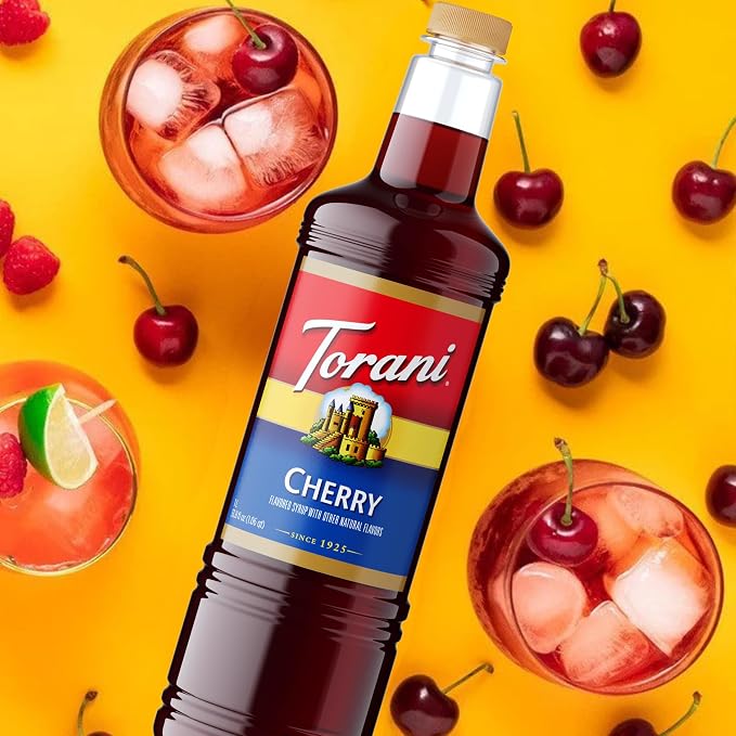 Torani Cherry Coffee Syrup 1 Liter Bottle with Pump Dispenser – Flavored Syrup for Lattes, Teas, Cocktails, Lemonades & Desserts – Premium Coffeehouse Quality Drink Syrup - Image 6