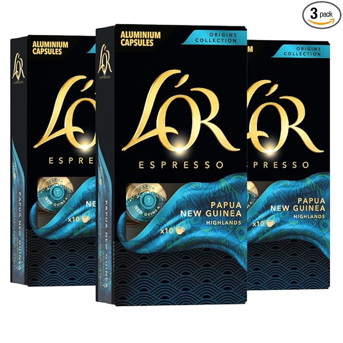 L'OR Espresso Capsules, 30 Count Papua New Guinea, Single-Serve Aluminum Coffee Capsules Compatible with the L'OR BARISTA System & *Nespresso Original Machines, 30 Count (Pack of 3)