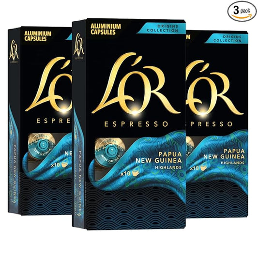 L'OR Espresso Capsules, 30 Count Papua New Guinea, Single-Serve Aluminum Coffee Capsules Compatible with the L'OR BARISTA System & *Nespresso Original Machines, 30 Count (Pack of 3)