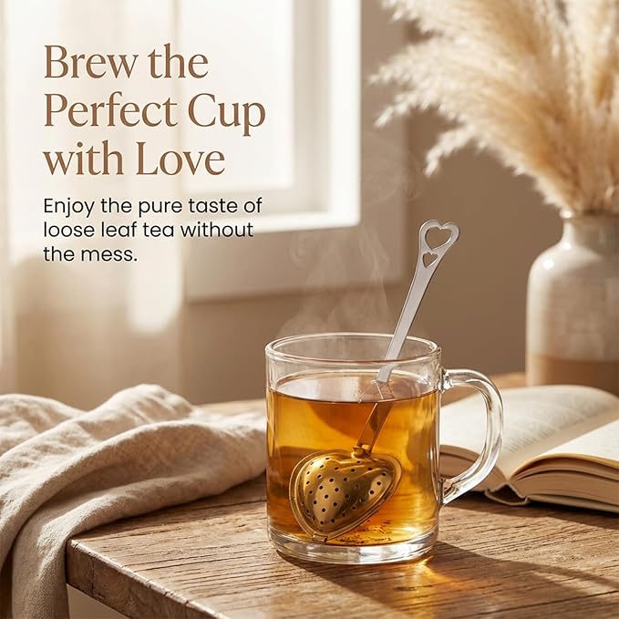 2 Pcs Tea Infuser Spoon Tea Spoon for Loose Teas Heart Shaped Teas Steeper Stainless Steel Fine Mesh Strainer