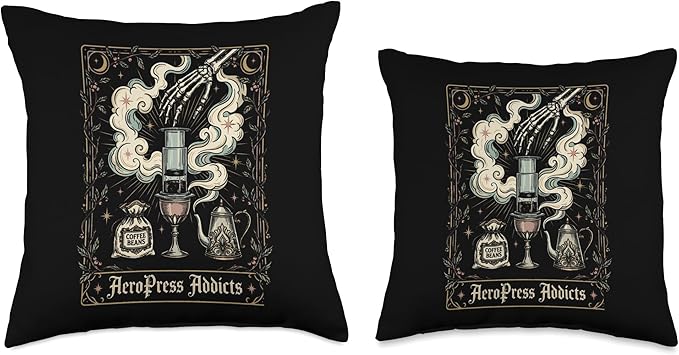 Gothic AeroPress Coffee Shirts Mystical Coffee Brewing Scene Throw Pillow