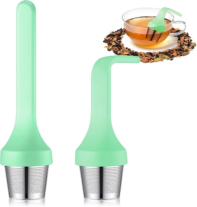 Tea Infuser,Extra Fine Mesh Tea Cup Filter Silicone Handle Perfect Tea Steeper for Loose Leaf Tea or Herbal Tea for Mugs & Teapot, Easy Clean and Safe (Green)