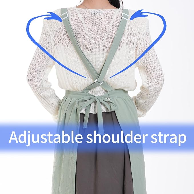 Pinknoke Cute Cotton Pinafore Aprons for Women with Pockets for Kitchen | Vintage Apron Dress,Adjustable Cross Back,2 Pockets,Long Straps,for Cooking Backing Gardening Painting Cleaning Gift Giving - Image 7