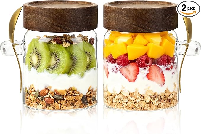 10oz Glass Storage Jar with Lids Spoons Glass Coffee Canister Borosilicate Glass Food Container for Coffee Beans Nut Pasta Sugar Candy Spice Rice Loose Tea (300ml/10oz-2 Pack)
