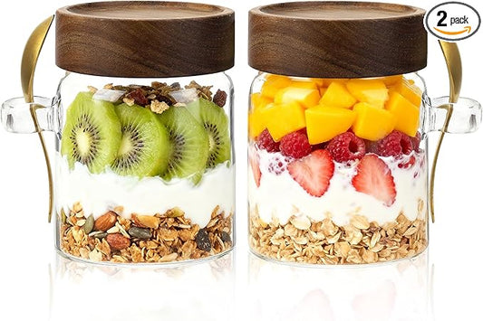 10oz Glass Storage Jar with Lids Spoons Glass Coffee Canister Borosilicate Glass Food Container for Coffee Beans Nut Pasta Sugar Candy Spice Rice Loose Tea (300ml/10oz-2 Pack)