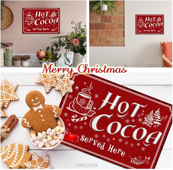 Hot Cocoa Served Here Christmas Metal Sign Red Christmas Vintage Print Art Poster 12" x 8" Aluminium Hanging Plaque for Home Kitchen Patio Yard Office Cafe Coffee Bar Front Door Wall Decor - Image 3
