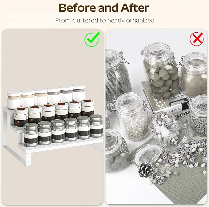 YATINEY Spice Rack, Wooden Display Riser Stand, Set of 2, Vanity Display Stand, Perfume Organizer, Tiered Countertop Organizers, Space Saving, for Kitchen Spices,Syrup, Coffee Mugs, White SR03L2WW - Image 5