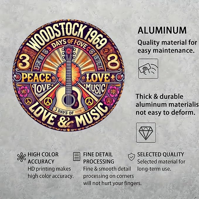 1pc Retro style flat aluminum circular decorative plaques, Woodstock, rustic multi-purpose home decoration signs, wall and window hanging, restaurants, garden decorations, wall hanging - Image 3