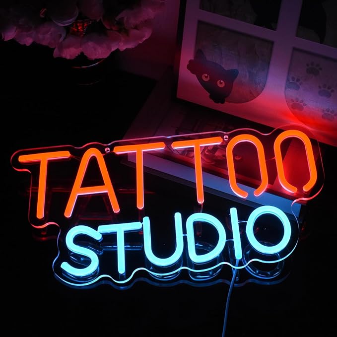 Tattoo Neon Sign For Wall Decor, Tattoo Studio Neon Sign Dimmable Tattoo Neon Light for Bedroom Tattoo Shop Salon Studio Garage Man Cave Game Room Wall Decoration