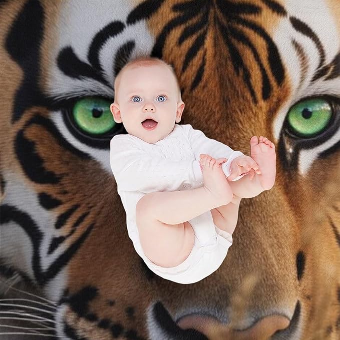 Beautiful Tiger Animal Nature Forest Super Soft Throw Blanket, Rustic Grass Brown Flannel Fleece Decorative Throw for Sofa Couch Bedroom Decor Outdoor Use 50"x60"