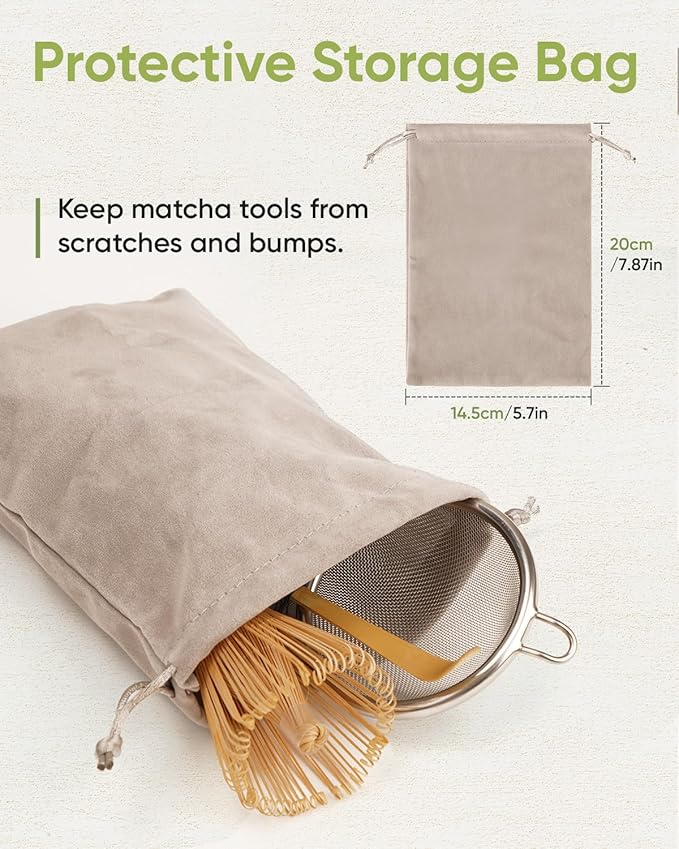 Matcha Whisk Set, Bamboo Whisk (Chasen), Scoop (Chashaku) & Stainless Steel Sifter, 3-PC Replacement Tool Kit for Matcha Tea Making