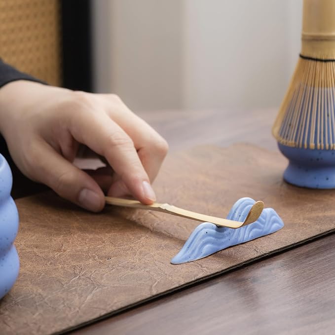 7Pcs Japanese Matcha Tea Set, Matcha Kit with Matcha Bowl (with Pouring Spout), Matcha Whisk, Whisk Holder, Strainer - Elegant Matcha Set for Gifting and Personal Use, Gift Box Packaging (blue)