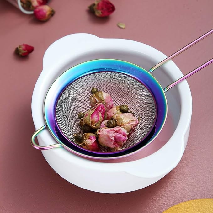 Rainbow Fine Mesh Strainer 3 Pieces Set, Colorful Flour Sifter For Baking, Stainless Steel Clander, Mutil-Color Matcha Tea Strainer, Gravy Separator, Stasher Sieve Pasta Strainers