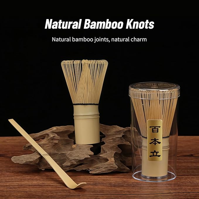 Matcha Whisk Set, Handmade Traditional Starter Set with Tea Spoon, Secure Japanese Tea Accessories for Tea Lovers and Beginners