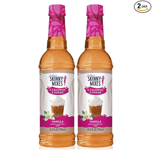 Jordan's Skinny Mixes Sugar Free Coffee Syrup, Vanilla Coffee Flavoring Syrup, Zero Calorie Drink Mix, Lattes, Baking, Protein Shake or Cocktail, Dairy & Gluten Free, Kosher, 25.4 Fl Oz, 2 Pack