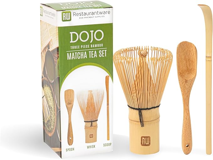Restaurantware-Dojo Matcha Tea Whisk Set, 3-Piece Traditional Matcha Brush Set - Includes Whisk (Chasen), Scoop (Chashaku), And Spoon, Durable, Bamboo Matcha Making Set, Heat-Resistant, Sustainable