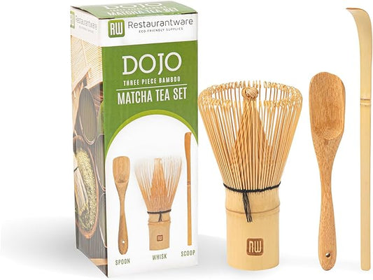 Restaurantware-Dojo Matcha Tea Whisk Set, 3-Piece Traditional Matcha Brush Set - Includes Whisk (Chasen), Scoop (Chashaku), And Spoon, Durable, Bamboo Matcha Making Set, Heat-Resistant, Sustainable