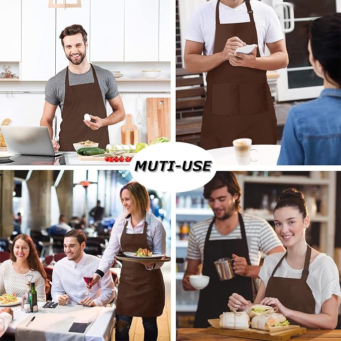 4 Packs Chef Apron, Waterproof Apron, Adjustable Aprons with 2 Pockets for Men Women, Professional Aprons for Kitchen Cooking Gardening Painting Baking Restaurant (Coffee) - Image 7
