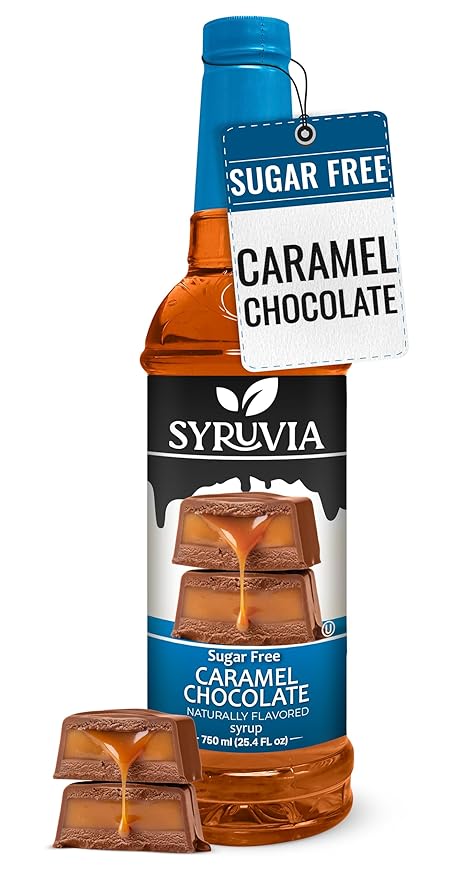 Syruvia Sugar Free Coffee Syrup, Caramel Chocolate Flavored Syrup for Drinks, Lattes and Desserts – 25.4 fl oz