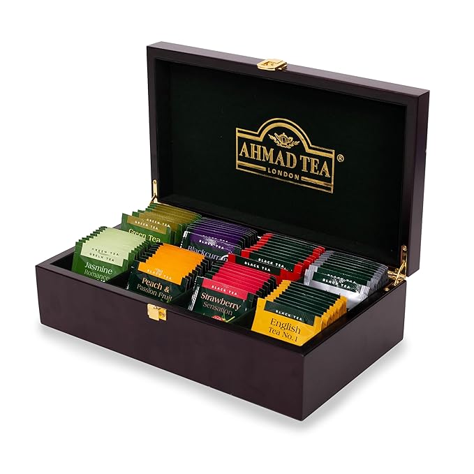 Ahmad Tea Keeper Wooden Box with 80-Count Assorted Tea Bags
