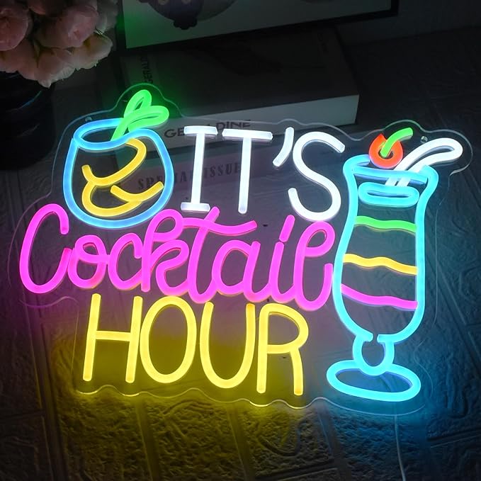 Cocktail Neon Sign It's Cocktail Hour Neon Light USB Dimmable LED Beer Signs for Beer Bar Coffee Cafe Home Pub Man Cave Stores Hotel Party Window Wall Decor Restaurant