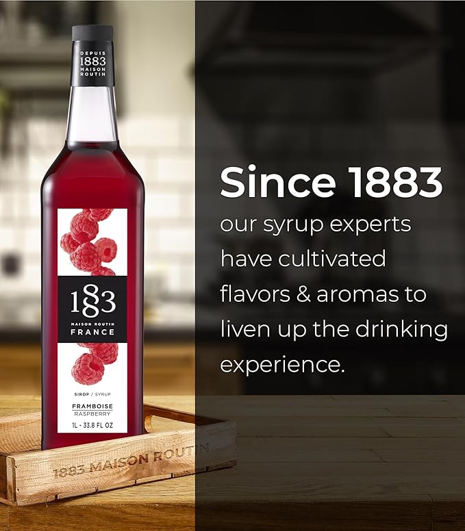 1883 Raspberry Syrup for Drinks, Made in France, 1 Liter Plastic Bottle