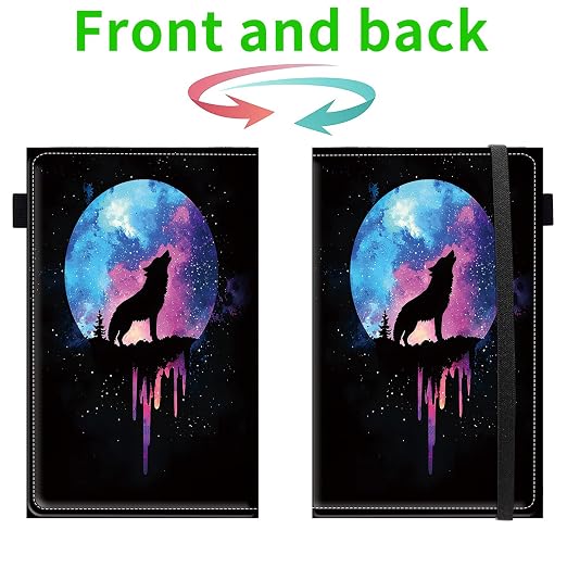 Server Books for Waitress, 5x9 Inch Waitstaff Server Order Pads, 11 Large Pockets, Cute PU Leather Waitress Book Server Wallet with Elastic Band Fit Server Apron,Wolf Howling at Moon - Image 2