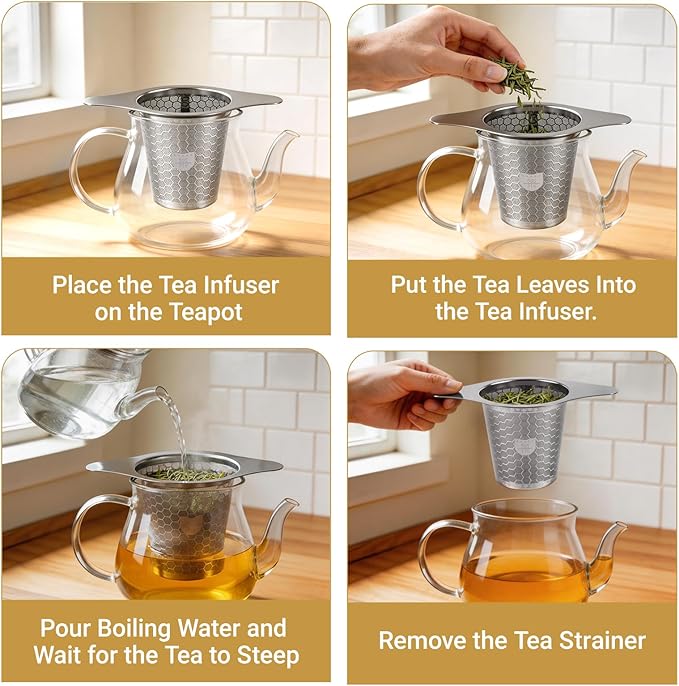 2 Packs 316 Stainless Steel Tea Infuser Extra Fine Mesh Strainer With Wide Rim Handles for Hanging on Teapots or Cups to Steep Loose Leaf Tea and Coffee
