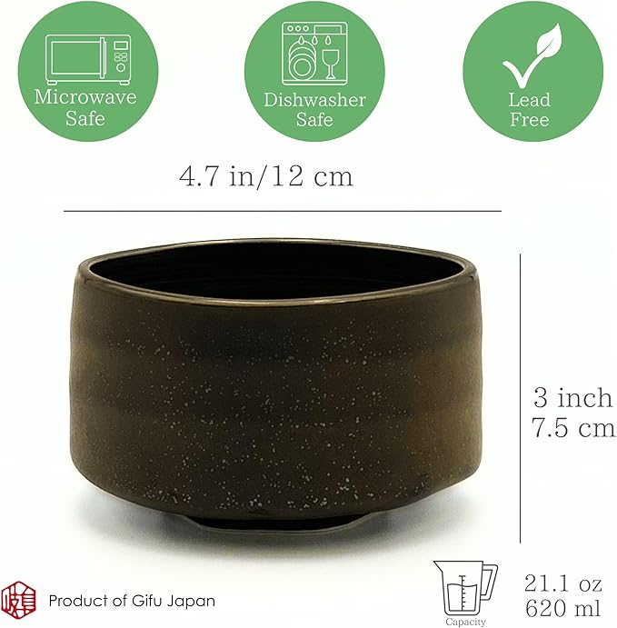 Product of Gifu Japan Ceramic Matcha Bowl – Handmade Chawan Matcha Bowl, Japanese Bowl, Smoky Bronze, 21.1 oz, 620ml