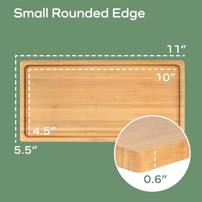BambooMN Organic Bamboo Serving Tray, Vanity, Tea, Appetizers, Snacks, Charcuterie Board - Rounded Edges, 11"x5.5"x0.6" - 30 Trays