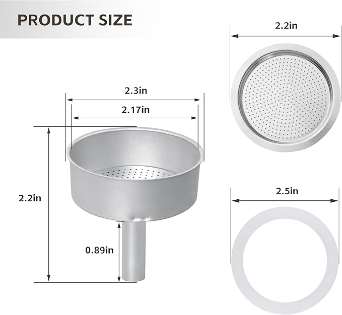 Espresso Maker Filter Basket,moka pot 3 cup Replacement Funnel,moka pot filter For Mocha Coffee Maker Pot with 1pcs Filter and 1pcs Silicone Gasket Seals
