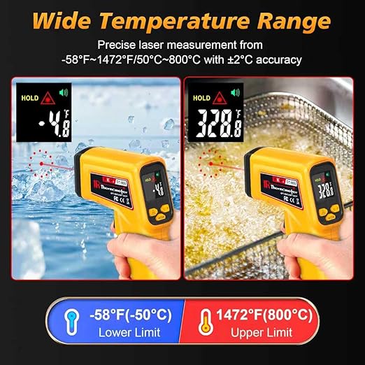 FKM Rechargeable Infrared Thermometer Gun Non-Contact Laser Thermometer Gun,High Precision,-58°F~1472°F,Digital IR Temperature Gun for Cooking,Griddle,Oven,Meat Food,HVAC,Automotive,Industrial Tools