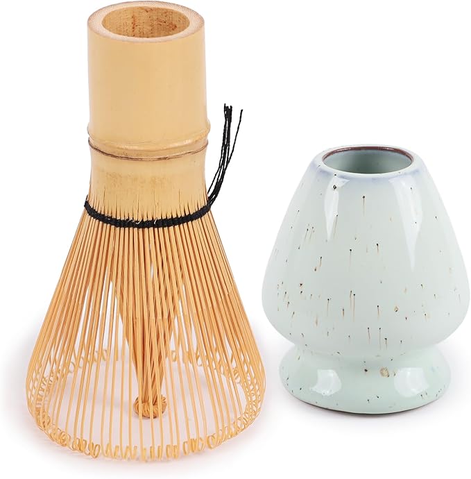 Matcha Tea Bamboo Whisk And Ceramic Rest 2 Piece Set - Light Mist Holder - 1 Set