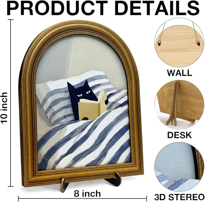 3D Cute Cat Reading Bedroom Decor Sign, Funny Cat on Bed Modern Wall Art Sign for Bedroom Living Room Wall Table Shelf Decor 8x10 Inch
