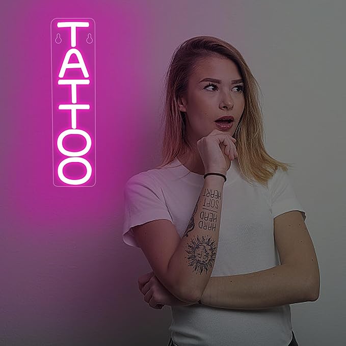 Tattoo Neon Sign for Wall Decor Text Led Neon Light for Business Decor Presents Pink Led Lights for Man Cave Tattoo Lovers Tattoo Studio Business Shop Wall Decor Size 3.0 * 11.8in(XD085)