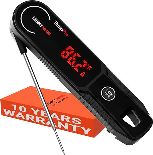 TempPro Lightning 0.5 Sec Instant Read Meat Thermometer, Kitchen Food Thermometer with 180° Rotating Display, IP67 Waterproof Cooking Thermometer for Deep Fry Smoker BBQ Grill (Previously ThermoPro)