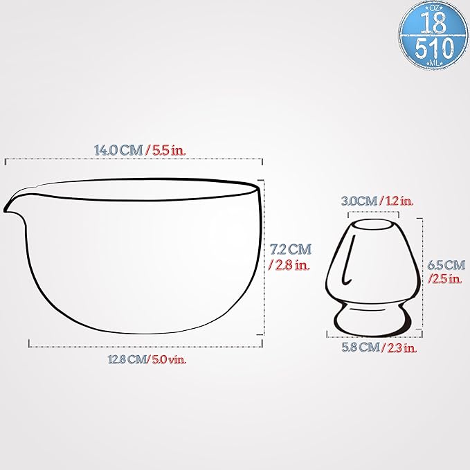 TEANAGOO Matcha Bowl with Spout, 2-Pcs Ceramic Matcha Bowl and whisk Holder (chawan), 18 02/510ML Black Bowl with Stand, Traditional Ceremonial Accessories, Gift Set for Friend, Matcha Set