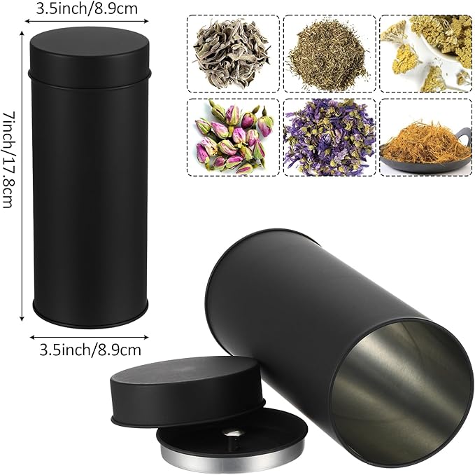 6 Pack Tea Tin Canister with Airtight Double Lids, 21 Fl Oz Tin Can Box and Large Round Kitchen Canisters for Loose Tea, Coffee, Candy and Spices(Black)
