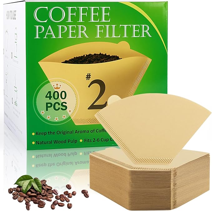 YQL 400 Count Coffee Filters, #2 Natural Brown Cone Filter Paper Compatible with Pour Over Drippers & Coffee Makers, Unbleached Disposable U-Shaped Filters, Clean Taste & Strong Design