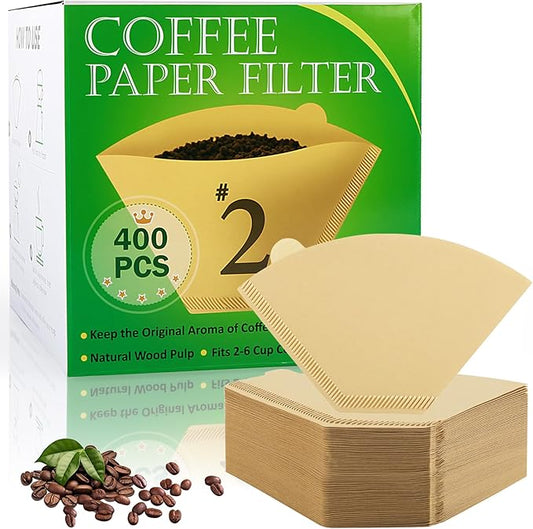 YQL 400 Count Coffee Filters, #2 Natural Brown Cone Filter Paper Compatible with Pour Over Drippers & Coffee Makers, Unbleached Disposable U-Shaped Filters, Clean Taste & Strong Design