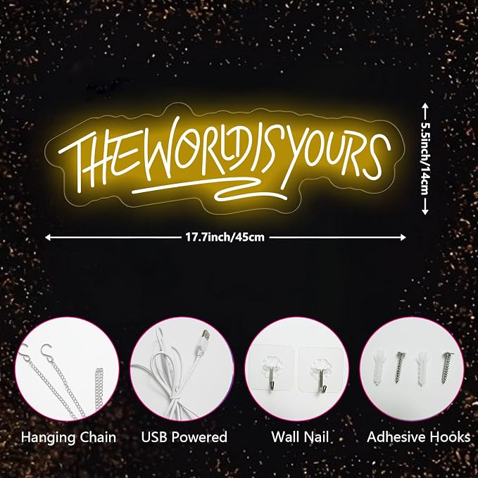 The World is Yours Neon Sign Dimmable World Yours LED Sign for Wall Decor USB Powered Neon Light for Man Cave Home Bar Bistro Club Cafe Wedding Game Room Birthday Gift Graduation Party - Image 5